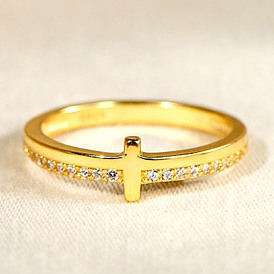 Alloy Rhinestone Plain Band Rings, Cross