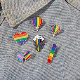 Rainbow Hot Air Balloon Cloud Enamel Pin with Alloy Accents