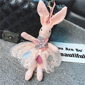 Cute Lace Dress Bunny Keychain Leaf Bag Charm Car Accessories for Women