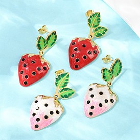 304 серьги-гвоздики из нержавеющей стали с эмалью в виде клубники, реальный 18 k позолоченный