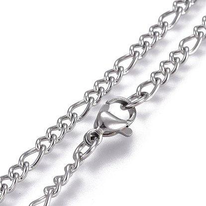304 Stainless Steel Figaro Chain Necklaces, with Lobster Claw Clasps