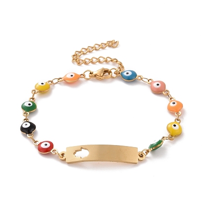 Вакуумное покрытие pvd 304 прямоугольник из нержавеющей стали с браслетом из звеньев хамсы, красочный эмалевый браслет с цепями от сглаза для женщин