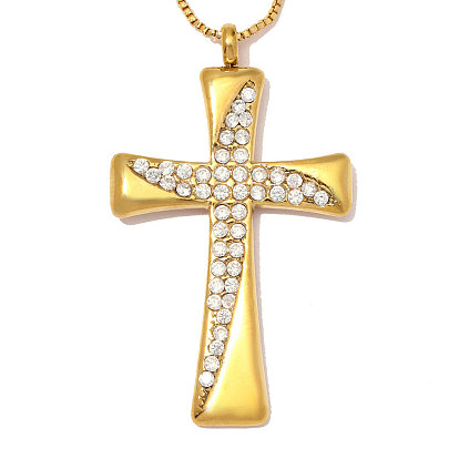304 из нержавеющей стали Кристалл Rhinestone подвески, ионное покрытие (ip), крест прелести, ручная полировка