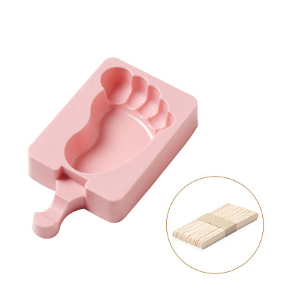 Ice Cream Food Grade Silicone Molds, For DIY Ice-Lolly, with Wooden Sticks, Feet