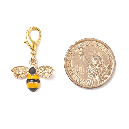 Alloy Enamel Bees Pendant Decorations, Lobster Clasp Charms, Clip-on Charms, for Keychain, Purse, Backpack Ornament