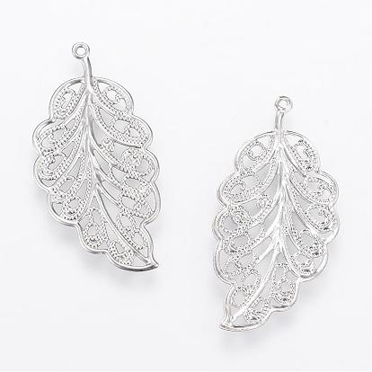304 Stainless Steel Pendants, Hollow, Leaf