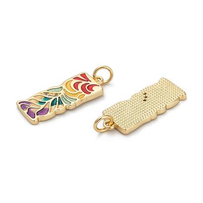 Brass Cubic Zirconia Pendants, Long-Lasting Plated, with Enamel, Rectangle