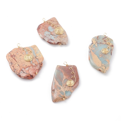 Natural Aqua Terra Jasper Big Pendants, Impression Jasper with Real 18K Gold Plated Brass Findings, Nuggets