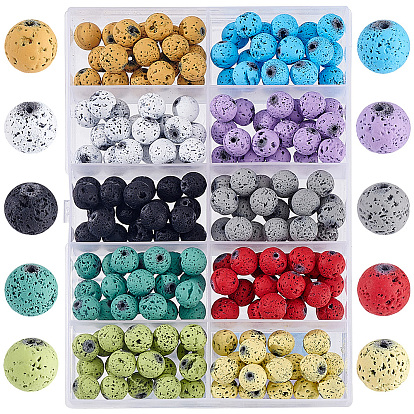 200шт. 10 цвета, окрашенные аэрозольной краской нити из натуральной лавовой породы, круглые