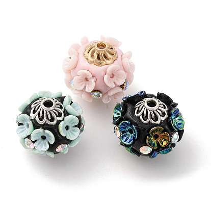 Круглые бусины из смолы ручной работы из Индонезии, со сплавочной фурнитурой со стразами, круглая с цветком