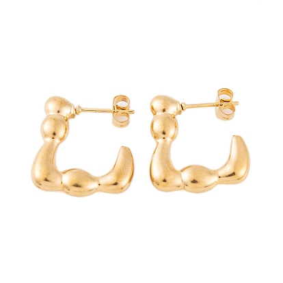 Ion Plating(IP) 304 Stainless Steel Half Hoop Stud Earrings for Women, Textured Square