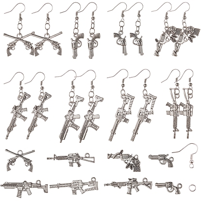 Boucles d'oreilles pendantes en forme de pistolet à faire soi-même, avec des pendentifs en alliage de style tibétain, Crochets d'oreille en laiton, anneaux de saut en fer et conteneur de perles