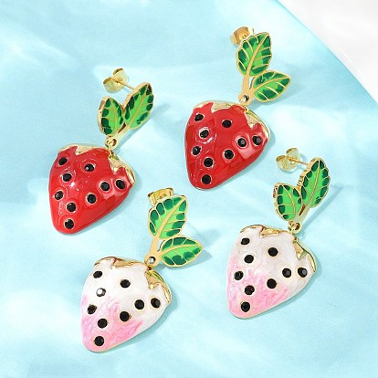 304 серьги-гвоздики из нержавеющей стали с эмалью в виде клубники, реальный 18 k позолоченный