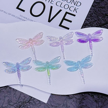 Светящиеся кабошоны из прозрачной смолы, стрекоза, с блеском порошок, светится в темноте