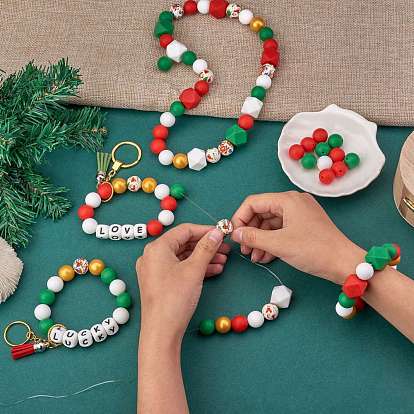 101Pcs Christmas Silicone Beads, DIY Nursing Necklaces and Bracelets Making, Chewing Pendants For Teethers, Round & Hexagon & Letter