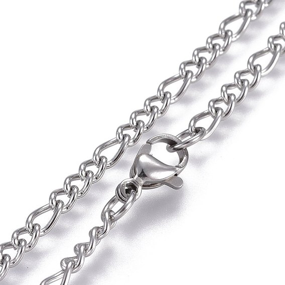 304 Stainless Steel Figaro Chain Necklaces, with Lobster Claw Clasps