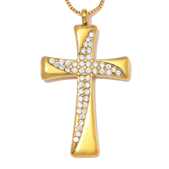 304 из нержавеющей стали Кристалл Rhinestone подвески, ионное покрытие (ip), крест прелести, ручная полировка
