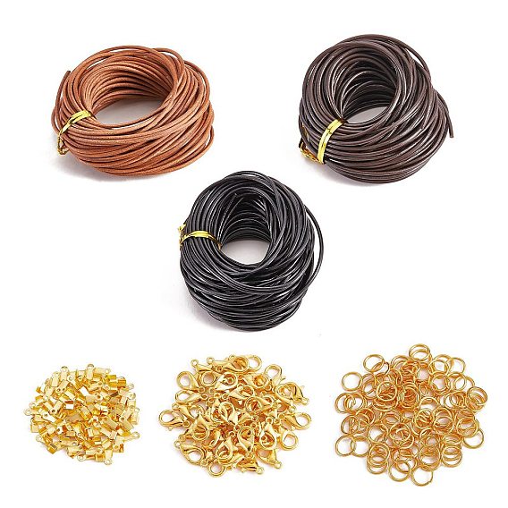 Kit de fabrication de collier de bracelet de cordon de bricolage, y compris le cordon en cuir de vachette, fermoirs en alliage, anneaux de saut en fer et extrémités de cordon, fils d'attaches