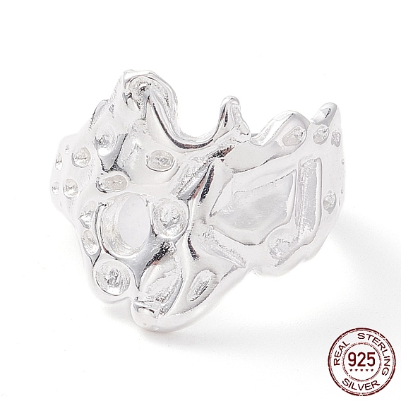 925 Sterling Silver Cuff Ring for Women, Adjustable Hammered Open Ring