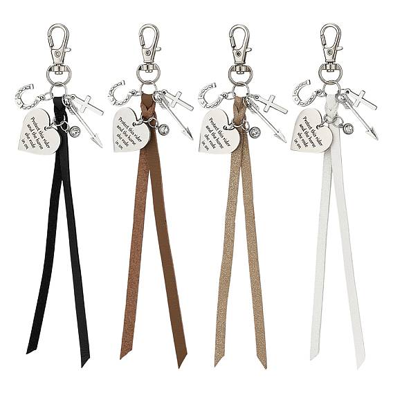 4шт. искусственная кожа шнур седло подвеска украшение, с 201 подвесками из нержавеющей стали и поворотными карабинами из сплава