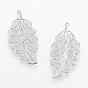 304 Stainless Steel Pendants, Hollow, Leaf