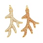 Brass Micro Pave Cubic Zirconia Pendants, Coral Shape Charms, Cadmium Free & Lead Free, Rack Plating, Long-Lasting Plated, Real 18K Gold Plated