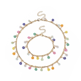Стеклянный плетеный браслет и колье с подвеской в виде цветка, золотой 304 набор украшений из нержавеющей стали для женщин