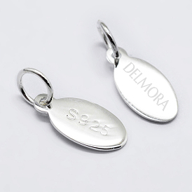 925 Sterling Silber Charme, ellipsenförmige, Überzogen mit Rhodium, mit s925-Stempel und Delmora auf der anderen Seite