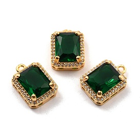 Rack Plating Brass Micro Pave Green Cubic Zirconia Charms, Long-Lasting Plated, Rectangle