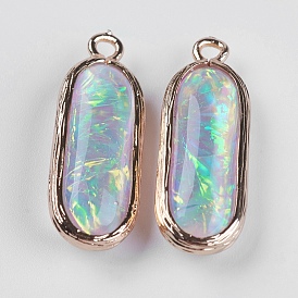 Resin Pendants, with Brass Findings, Oval, Light Gold