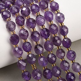 Natural Amethyst Beads Strands, Round, Faceted, with Seed Beads