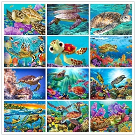 DIY Rectangle Sea Turtle Pattern Diamond Painting Kits, Including Canvas, Resin Rhinestones, Diamond Sticky Pen, Tray Plate and Glue Clay