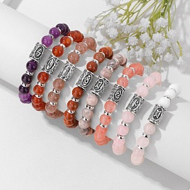 Bracelets extensibles en alliage, runes nordiques vikings et pierres précieuses rondes de 1 mm, argent antique