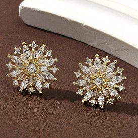 Серьги-гвоздики из латуни с микропаве из прозрачного кубического циркония, ионное покрытие (ip), долговечный, без свинца и без кадмия