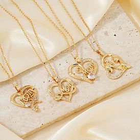 Simple and Elegant Brass Pave Clear Cubic Zircon Heart Pendant Necklaces for Mother's Day