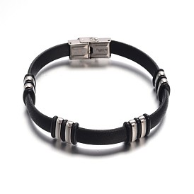 Des bijoux de couleurs noir bracelets cordon en cuir PU, avec 304 conclusions en acier inoxydable et bracelet boucle déployante, 230x10mm
