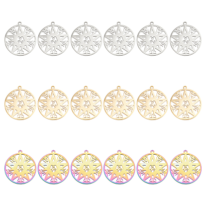 18шт. 3 цвета 304 подвеска из нержавеющей стали, полые прелести, плоские круглые со звездой