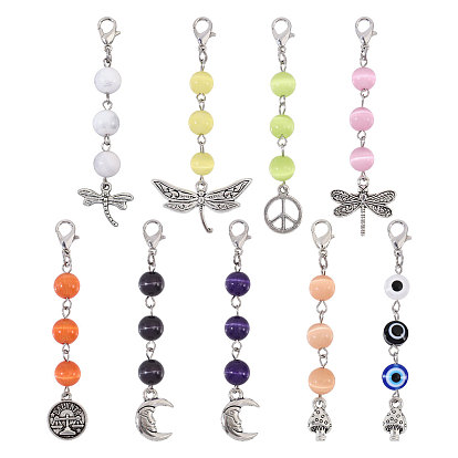 Украшения с подвесками «кошачий глаз и сглаз», с застежками-когтями из цинкового сплава и подвесками в тибетском стиле смешанной формы