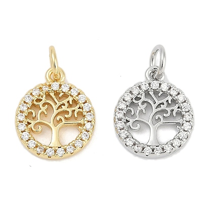 Латунные микропаве прозрачные кубические циркониевые подвески, плоские круглые с деревом, без кадмия и без свинца, долговечный, стойки покрытие, с целью перехода в кольце
