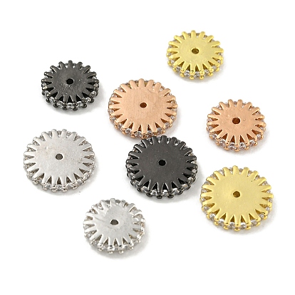 Brass Micro Pave Clear Cubic Zirconia Beads, Cadmium Free & Nickel Free & Lead Free, Flat