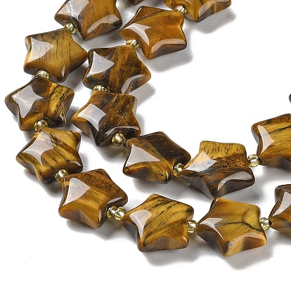 Natural Tiger Eye Beads Strands, with Seed Beads, Star