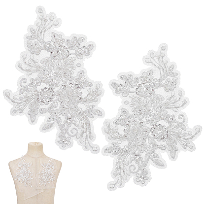 Parche de tela bordado de poliéster con flores, con cuentas de plástico, tela de bordado computarizada para planchar / coser parches, accesorios de vestuario, apliques