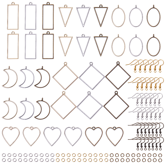 DIY Pendants Making, with Rack Plating Alloy Triangle Open Back Bezel Pendants, Brass Earring Hooks and Iron Jump Rings