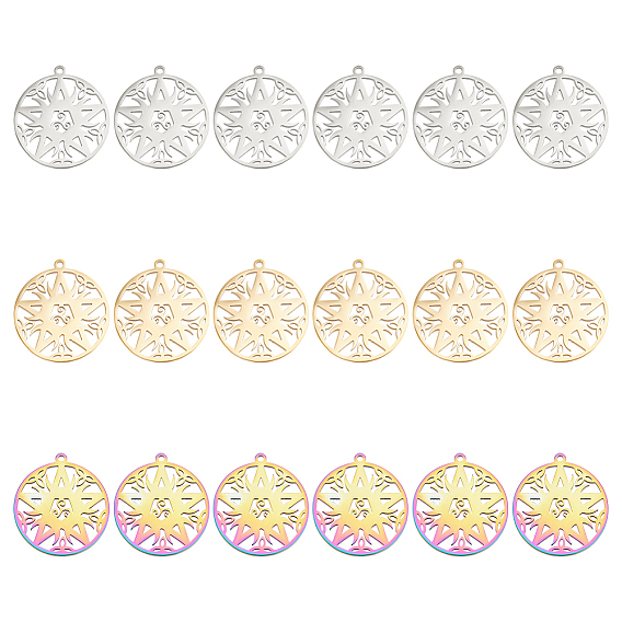 18шт. 3 цвета 304 подвеска из нержавеющей стали, полые прелести, плоские круглые со звездой