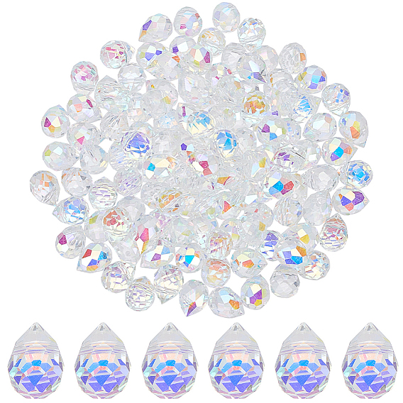 120Pcs Electroplated Glass Beads, Faceted, Teardrop Charms, Top Drilled