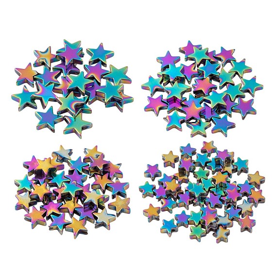 390Pcs 4 Sizes Electroplate Non-magnetic Synthetic Hematite Bead Strands, Star