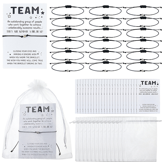 40Pcs CCB Plastic Bead Braided Bead Bracelets, Waxed Cord Braided Beaded Bracelets for Unisex, Star, with 40Pcs Display Cards and Organza Gift Bags