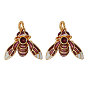 2Pcs 925 Sterling Silver Enamel Bees Pendants, Insect Charms, with Jump Rings, Golden