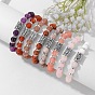 Alloy Nordic Viking Runes 8MM Gemstone Round Beaded Stretch Bracelets, Antique Silver