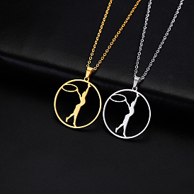 304 Stainless Steel Sport Gymnastics Outline Pendant Necklaces for Women